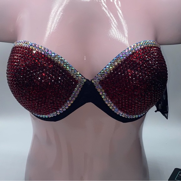 Iridescent Crystal AB Diamond & Dark Red Casino Strapless Bralet All Sizes New - Picture 1 of 11